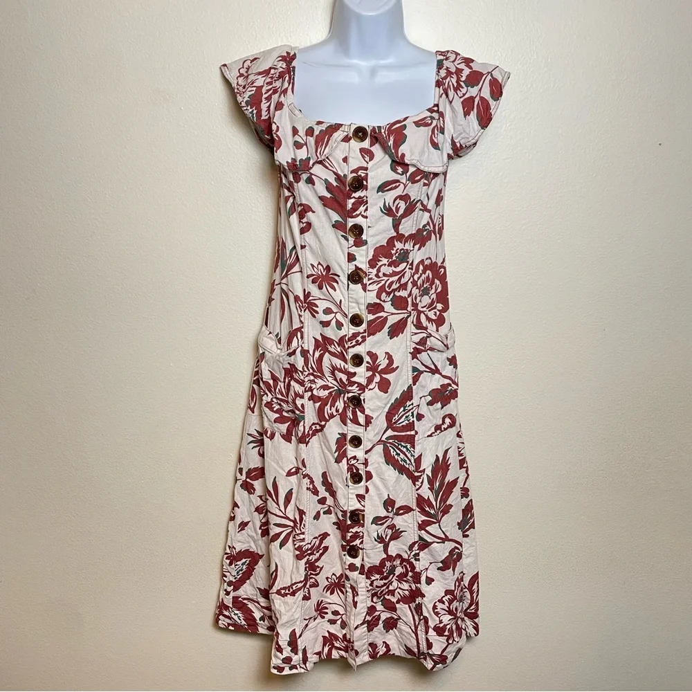 Anthropologie Oahu Floral Hawaiian Linen Off Shoulder Dress - Picture 5 of 7